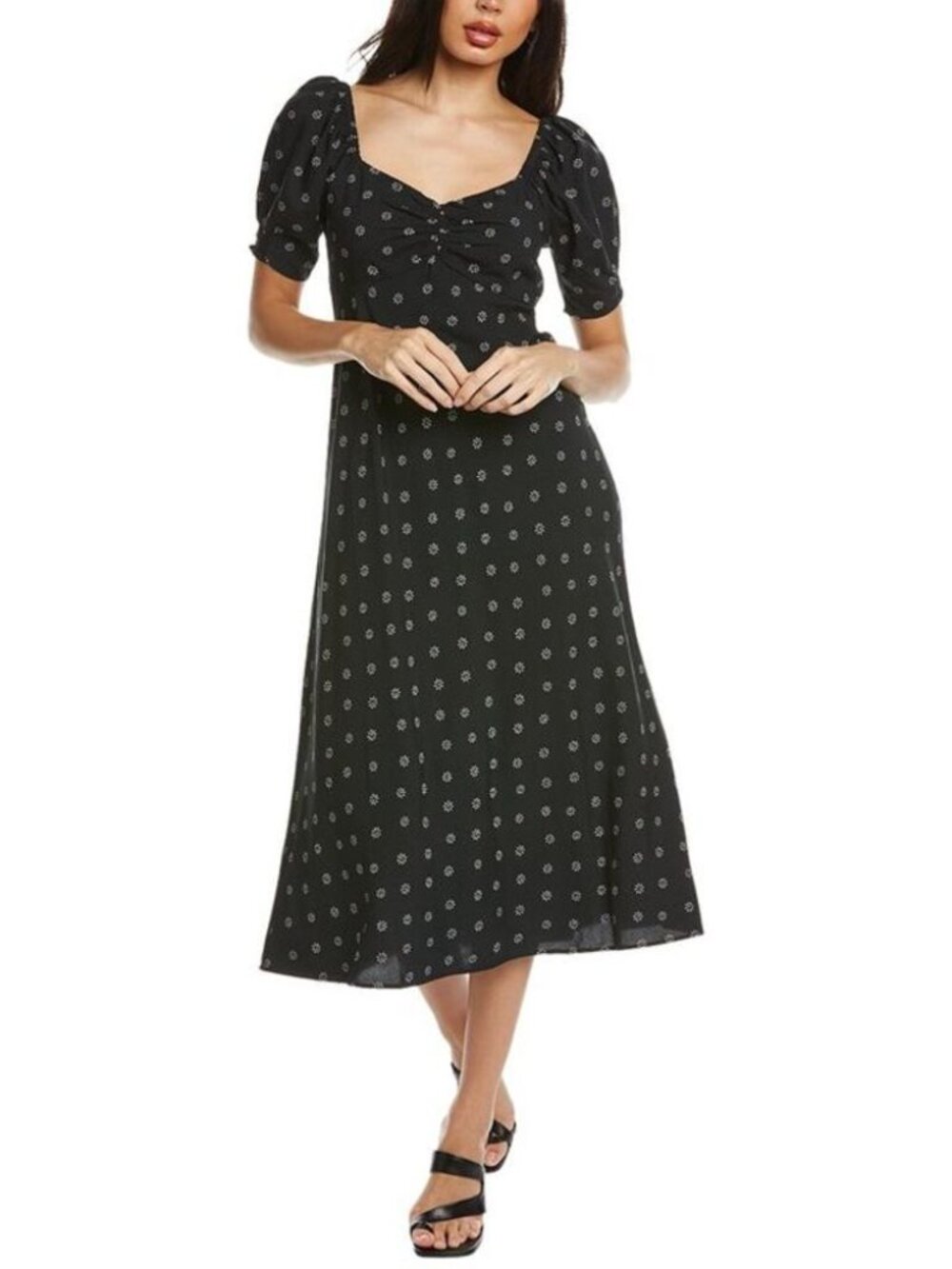 Madewell Sweetheart Puff Sleeve Midi Dress in Stardot